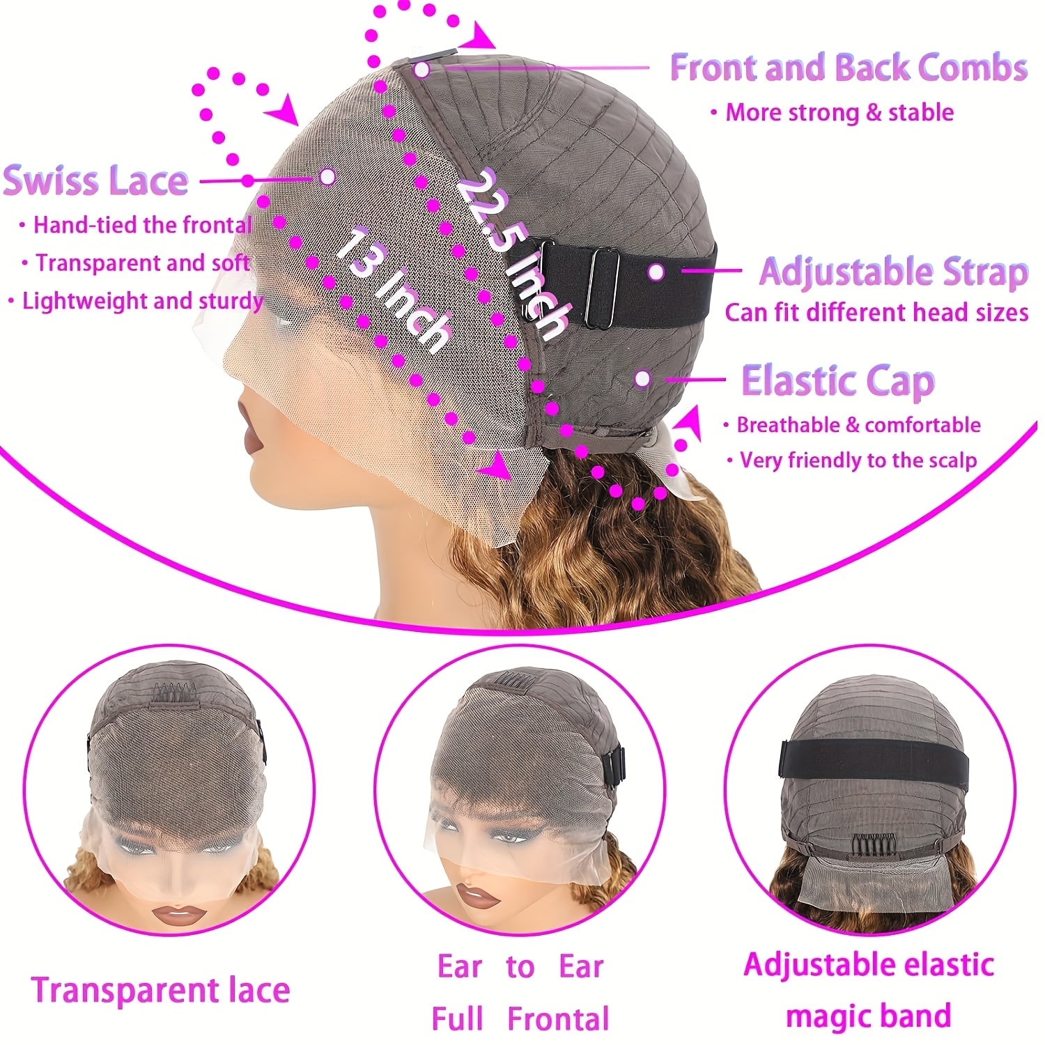 Honey Blonde Deep Wave Lace Front Wigs Human Hair 13x4 Highlight Ombre Curly Lace Front Wig Human Hair 250% Density HD Transparent Glueless Lace Frontal Wigs Pre Plucked With Baby Hair